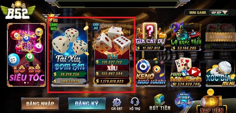 Nhấn vào game tài xỉu và bắt đầu chơi