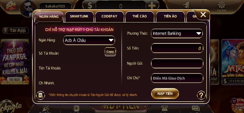 Giao dịch nạp tiền thuận tiện